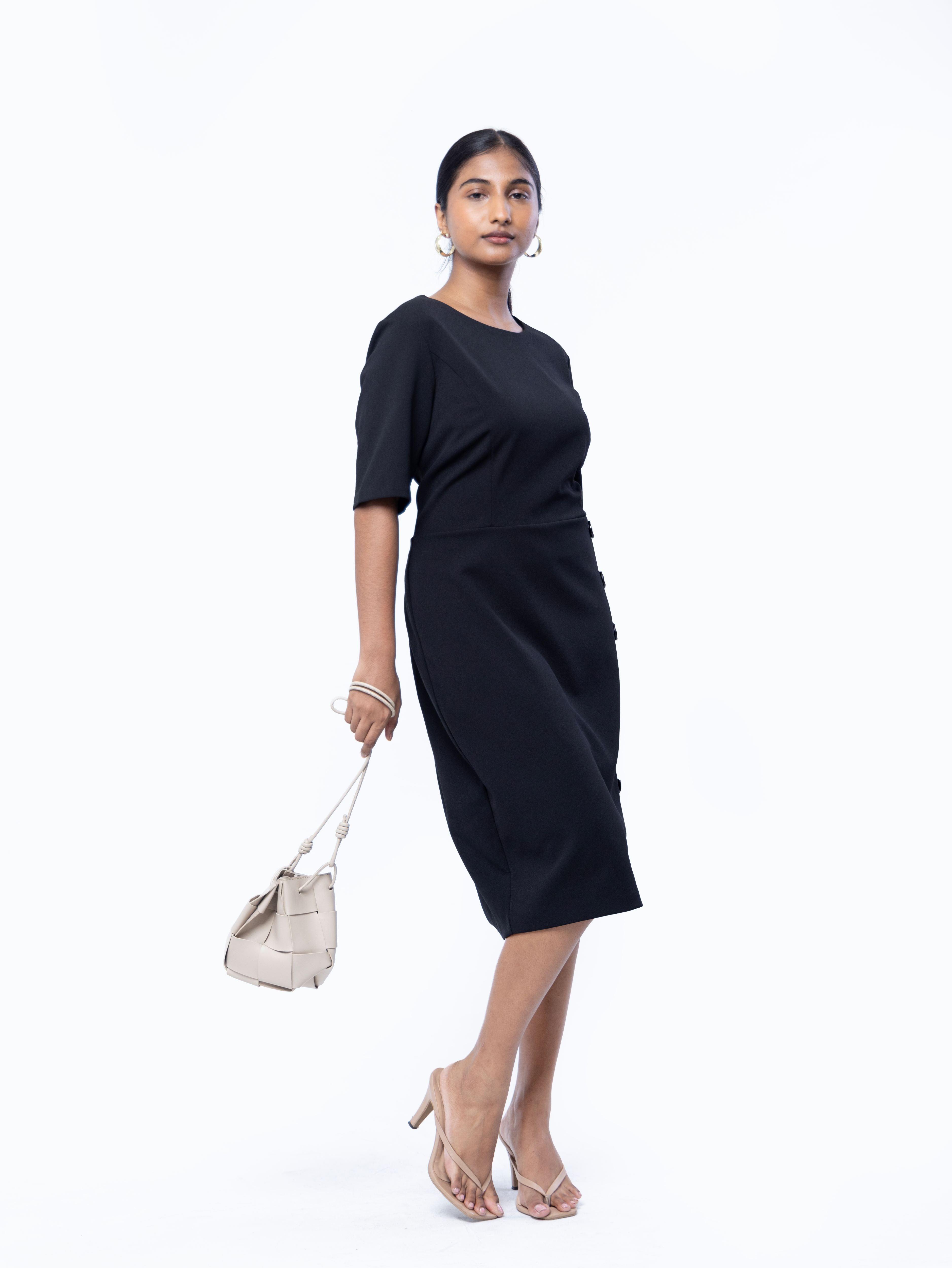 Formal Work Wear Midi Dress Black - Avirate Sri Lanka