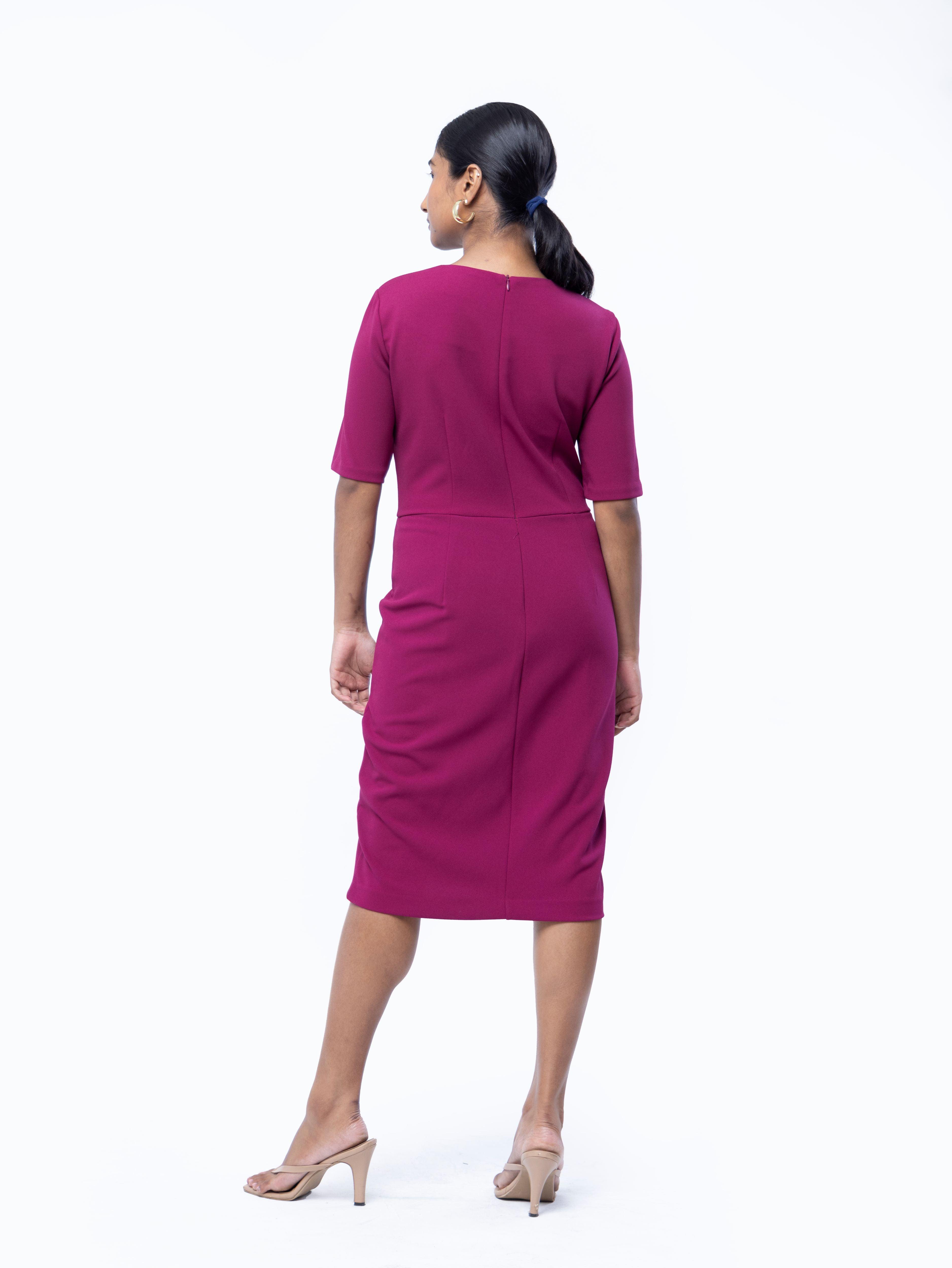 Formal Work Wear Midi Dress Pink - Avirate Sri Lanka