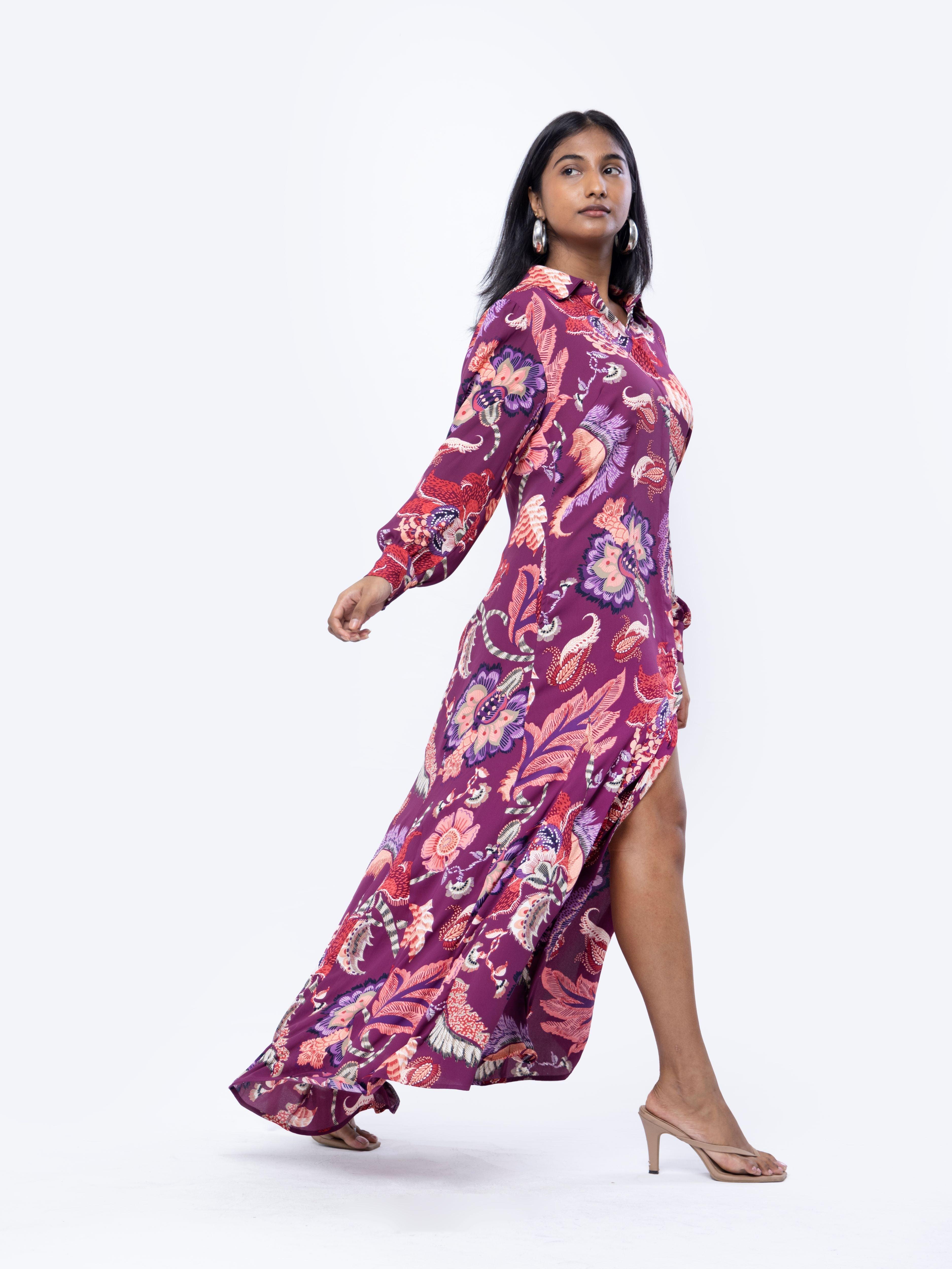 Long Sleeve Floral Maxi Dress with Slit