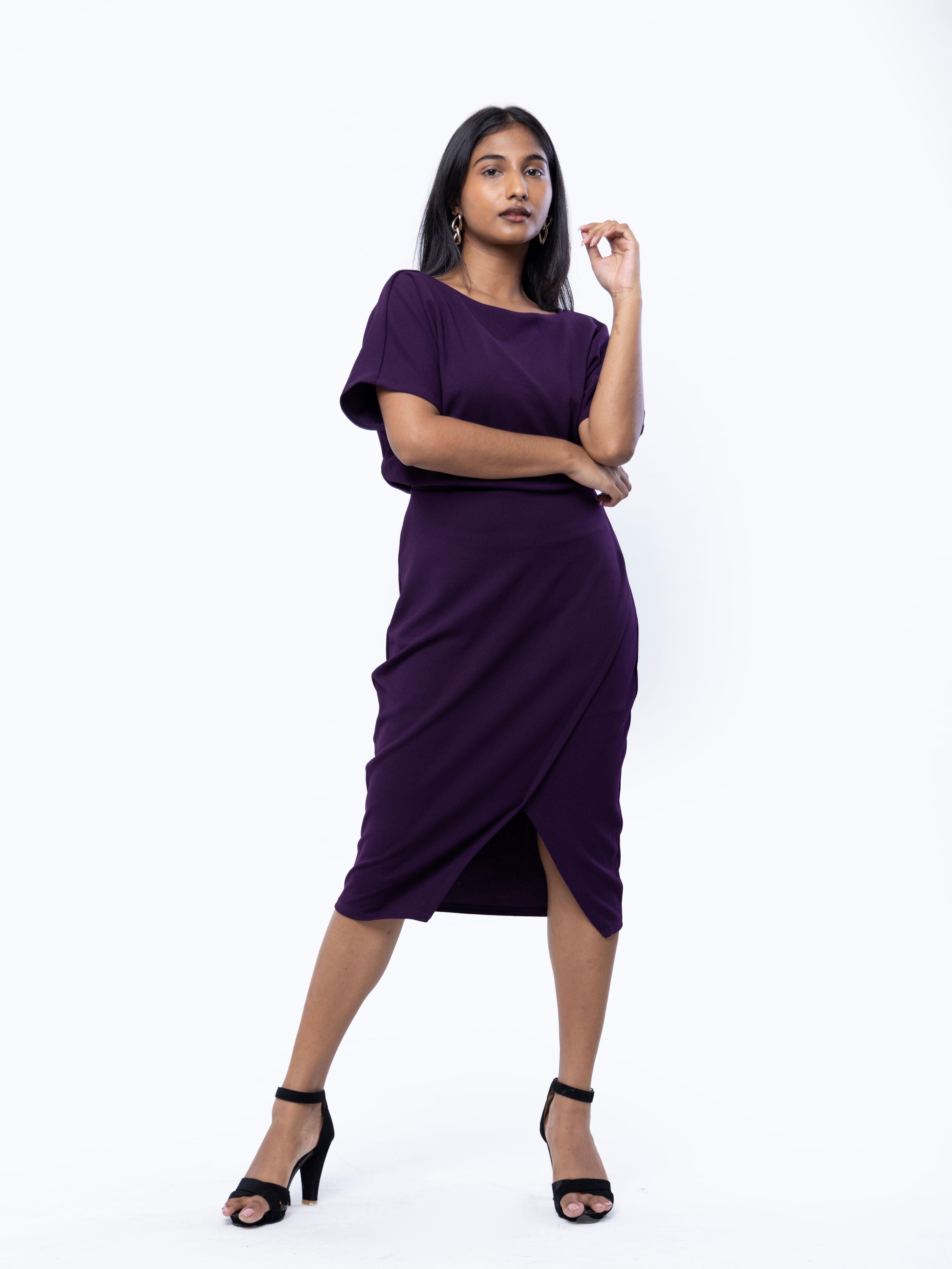Purple Midi Slit Dress - Avirate Sri Lanka