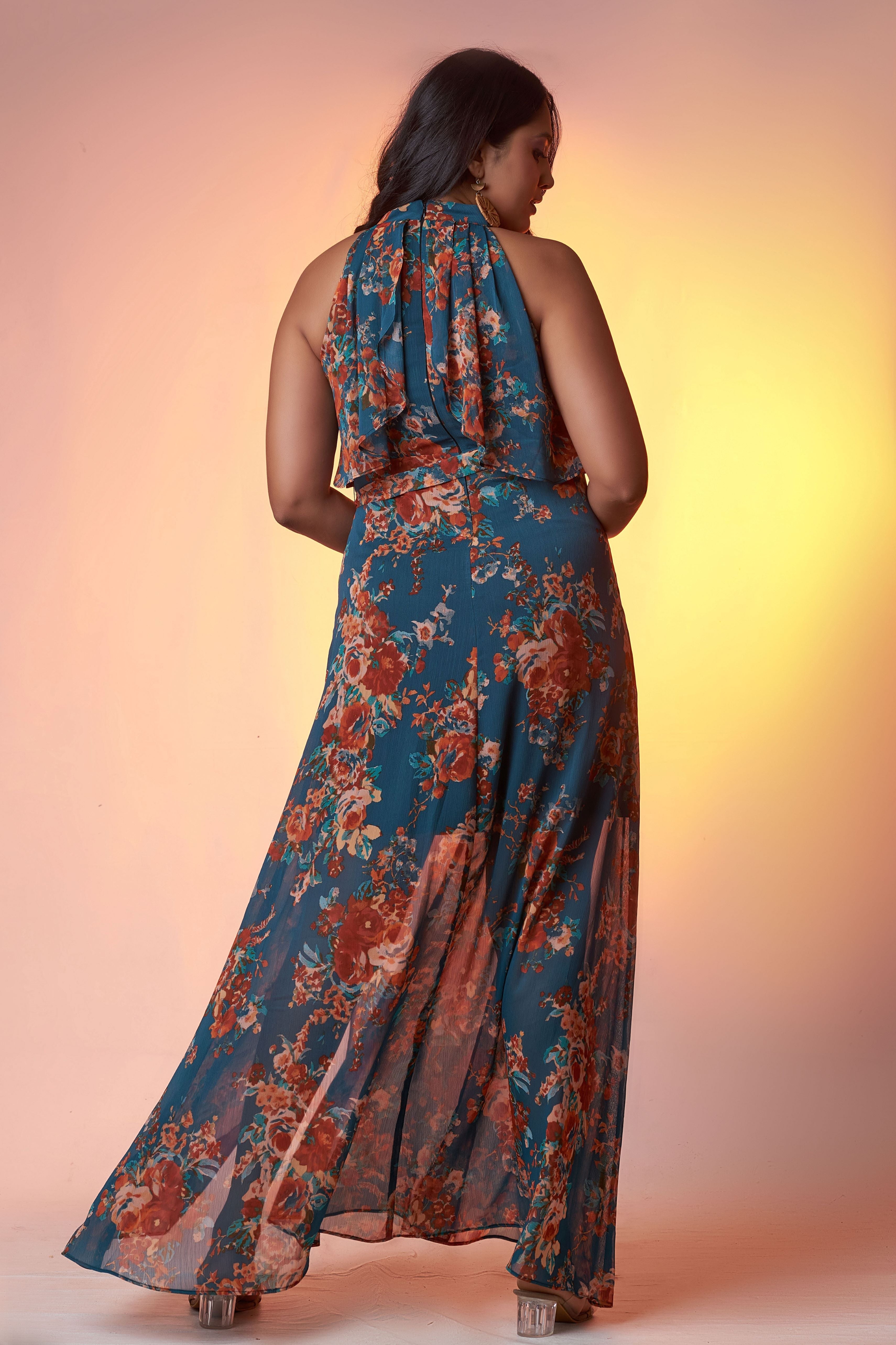 Boho Front Ruffle Floral Maxi Dress - Avirate Sri Lanka
