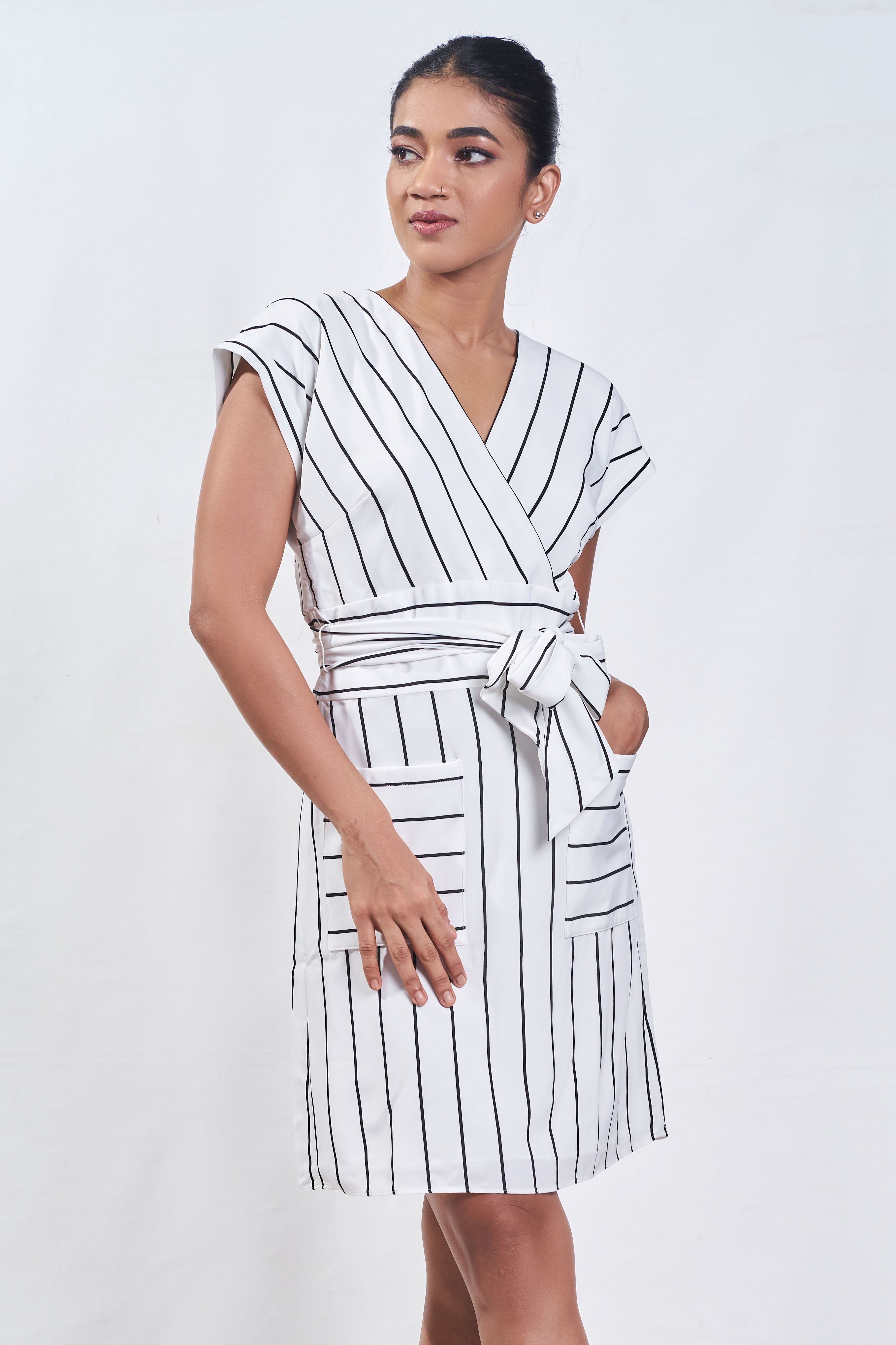 Stylish stripe short dress - Avirate Sri Lanka