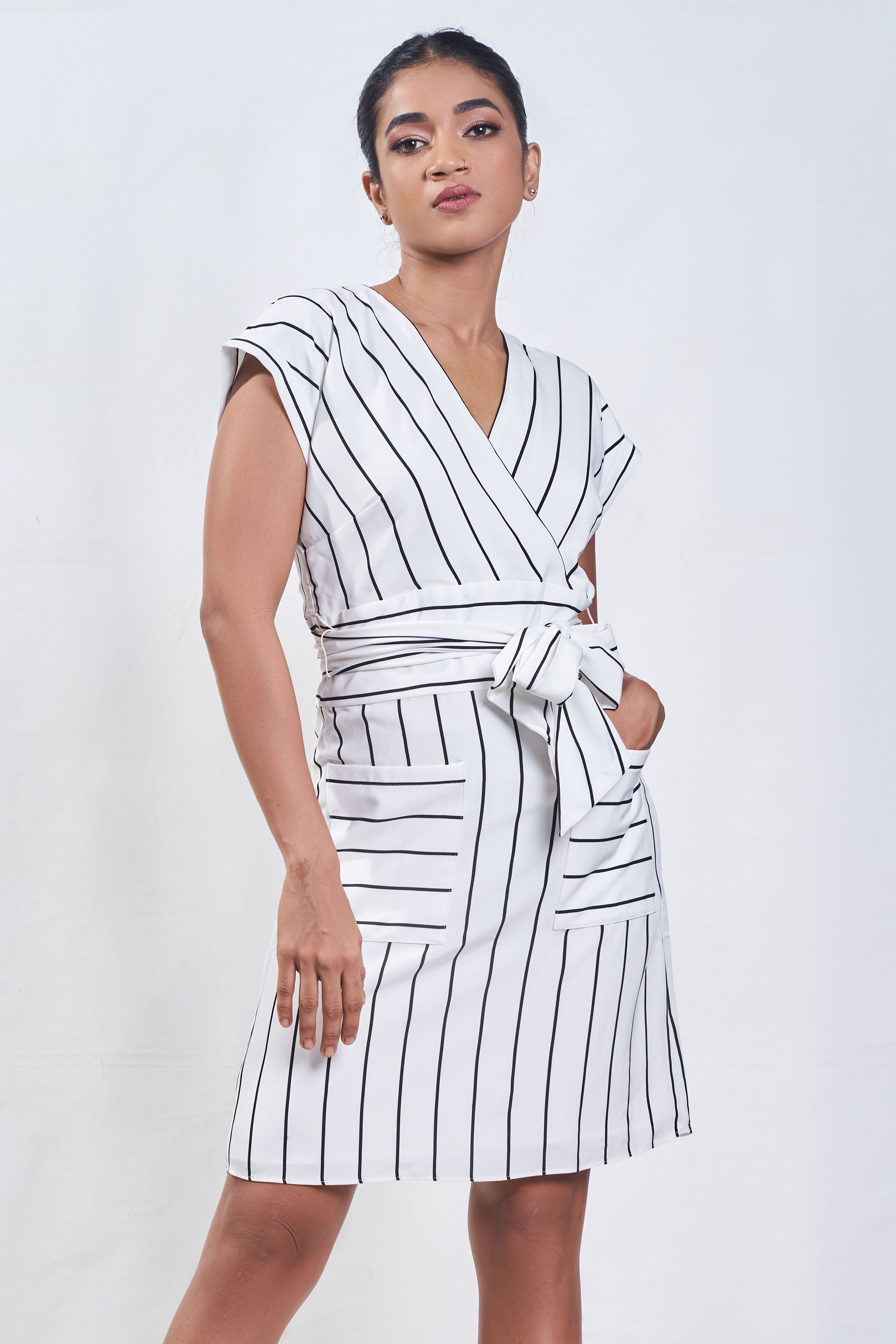 Stylish stripe short dress - Avirate Sri Lanka