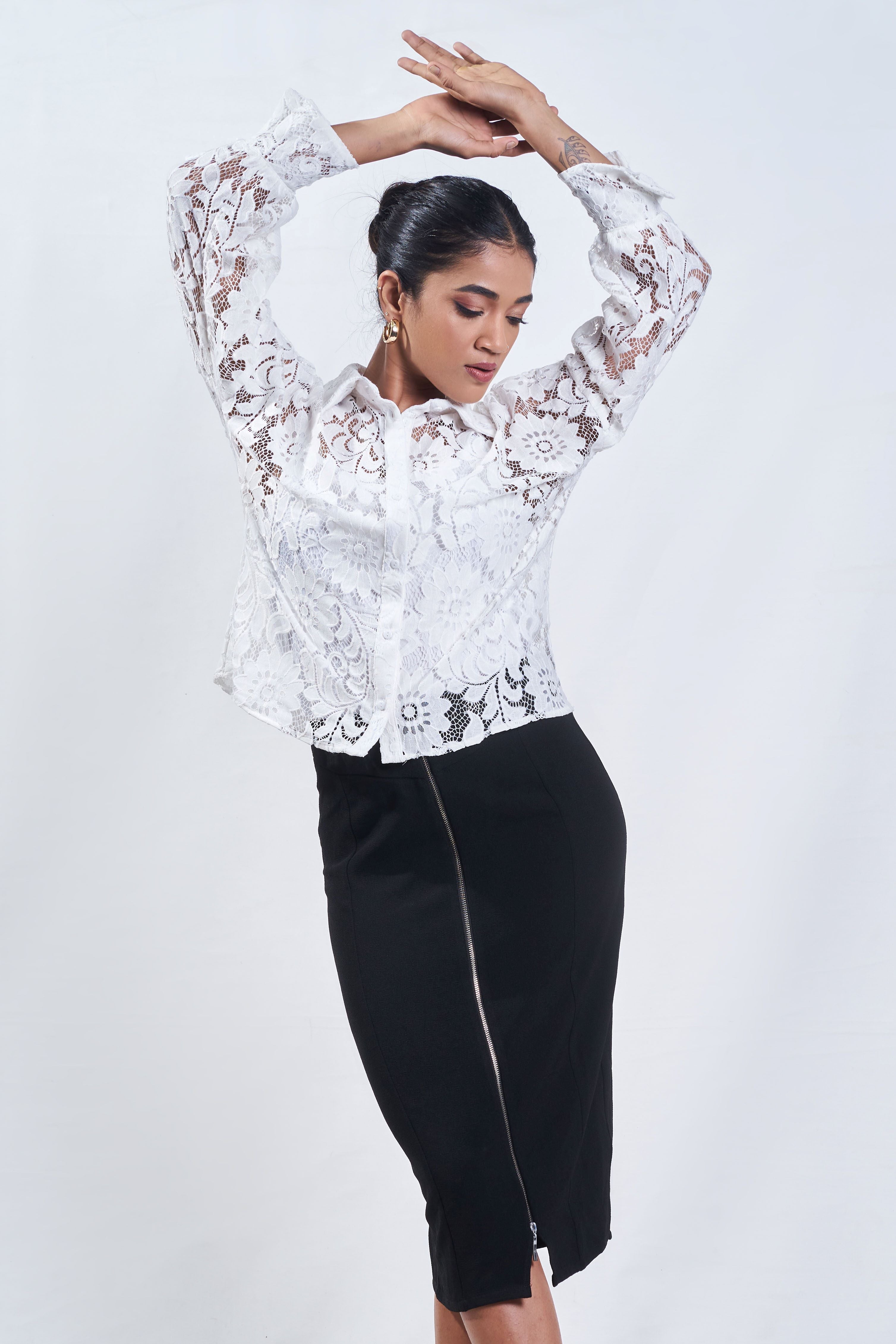 Elegant lace button up shirt - Avirate Sri Lanka