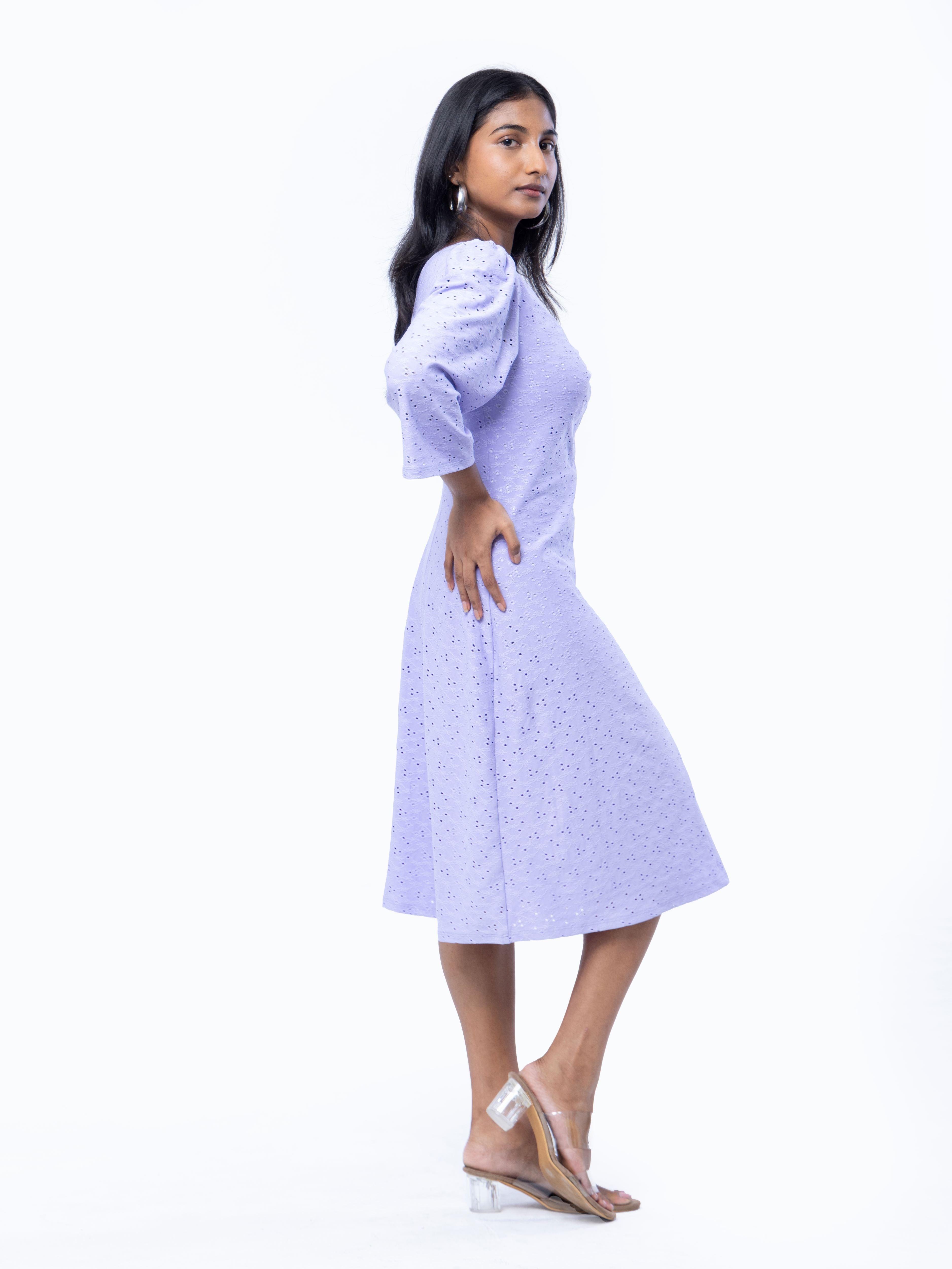 Lavender Midi Embroided Dress - Avirate Sri Lanka