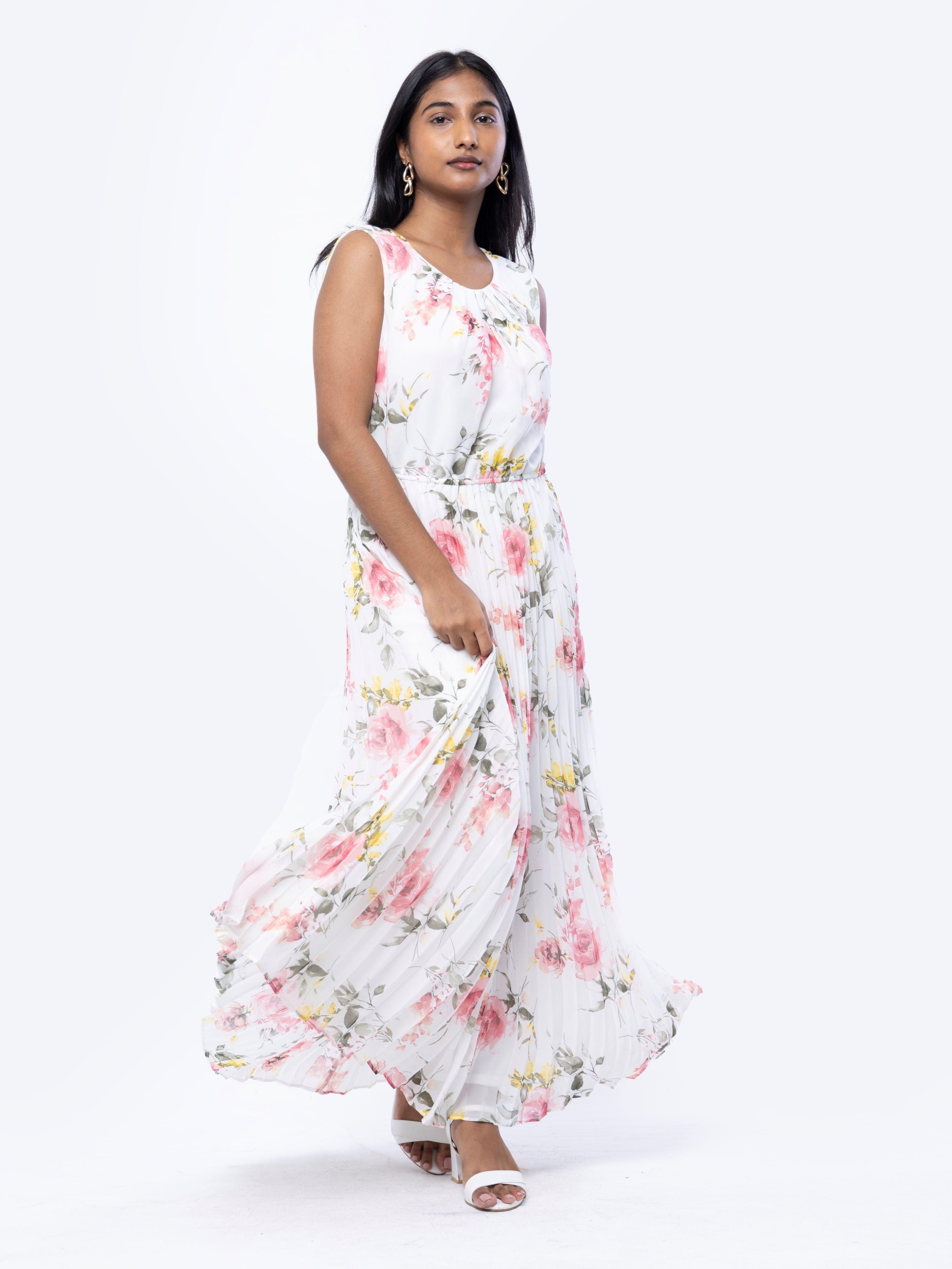 Floral Printed Sleeveless Maxi - Avirate Sri Lanka