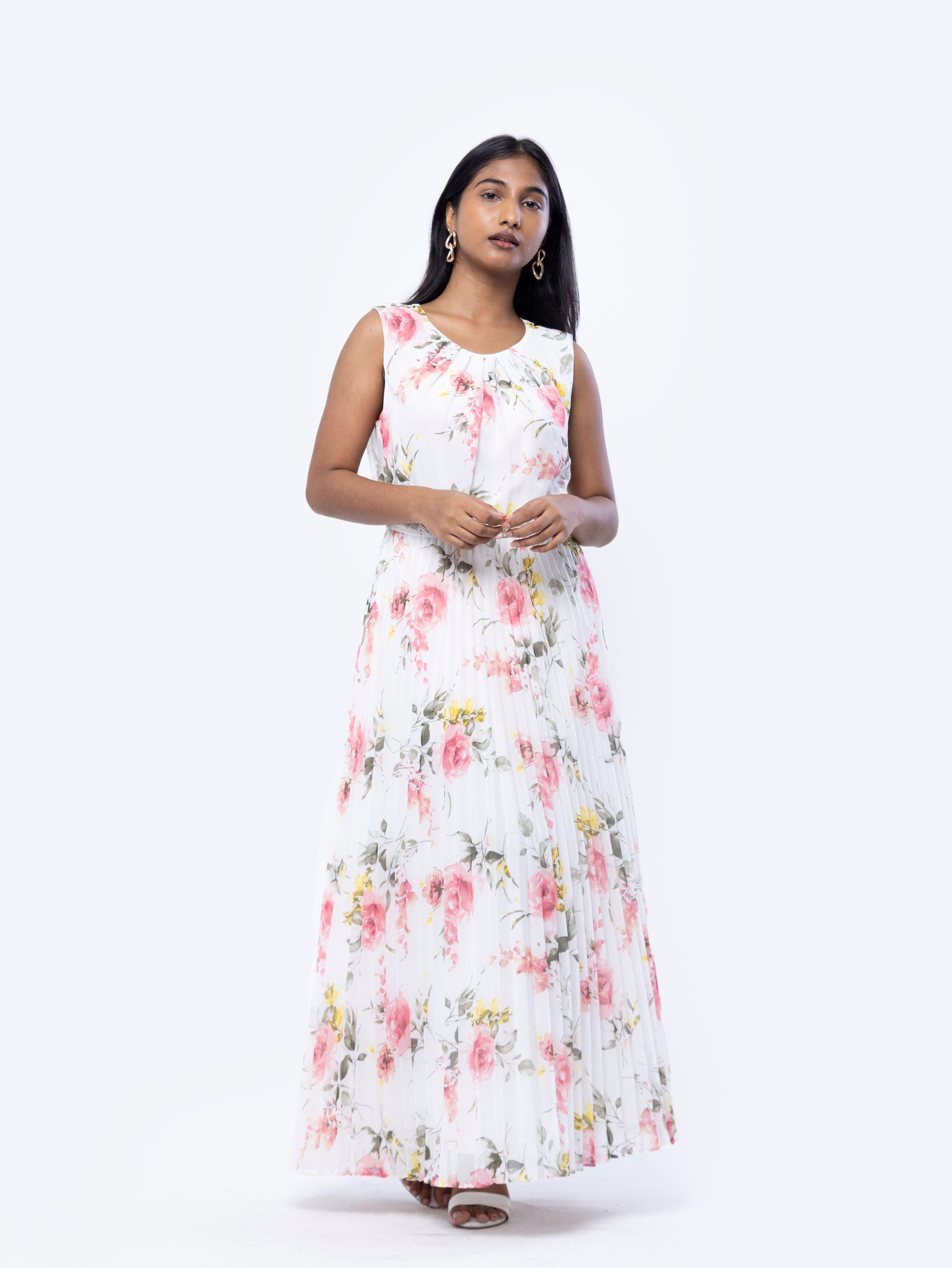 Floral Printed Sleeveless Maxi - Avirate Sri Lanka