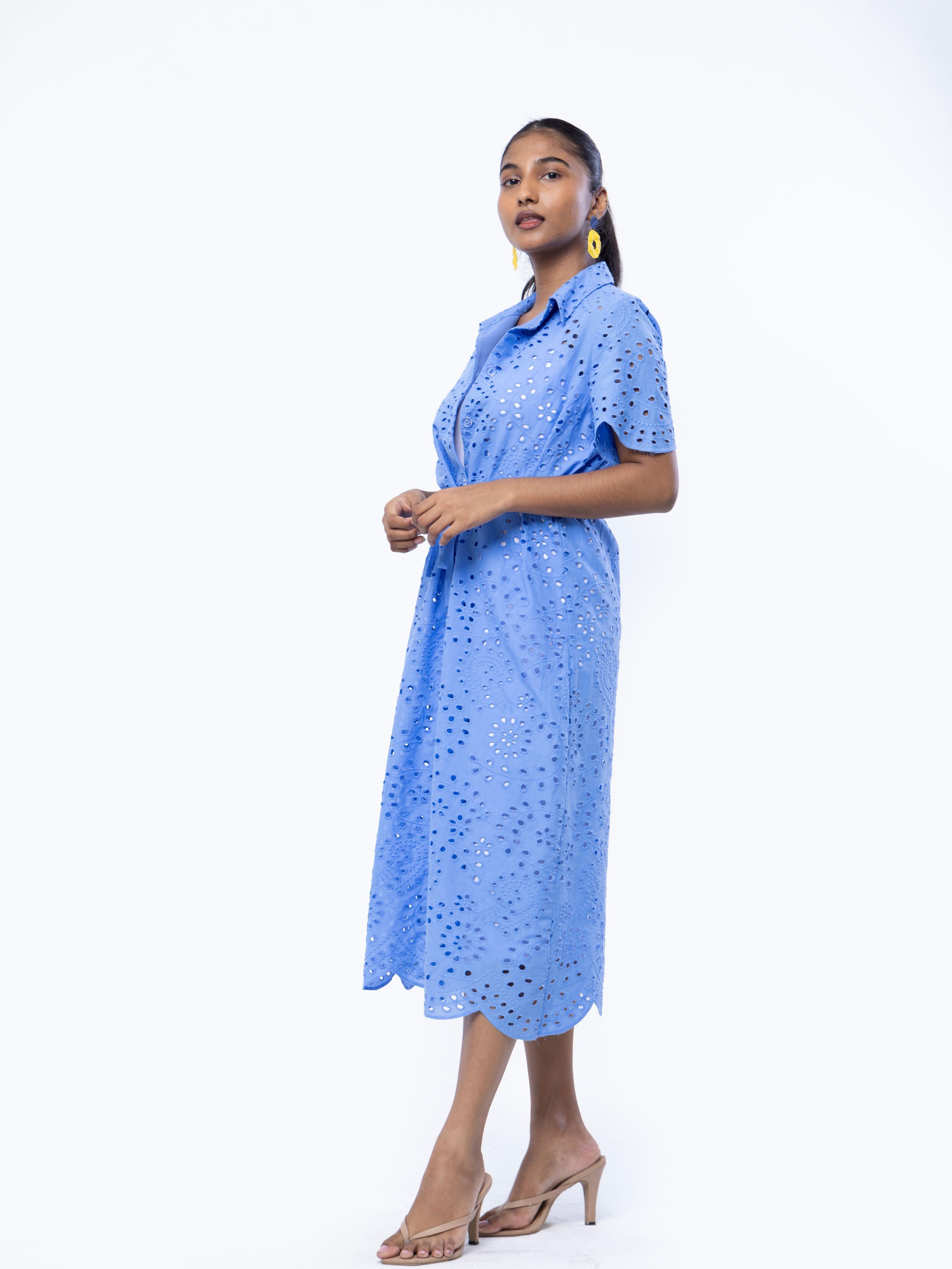 Pastel Cutwork Buttoned Dress - Avirate Sri Lanka