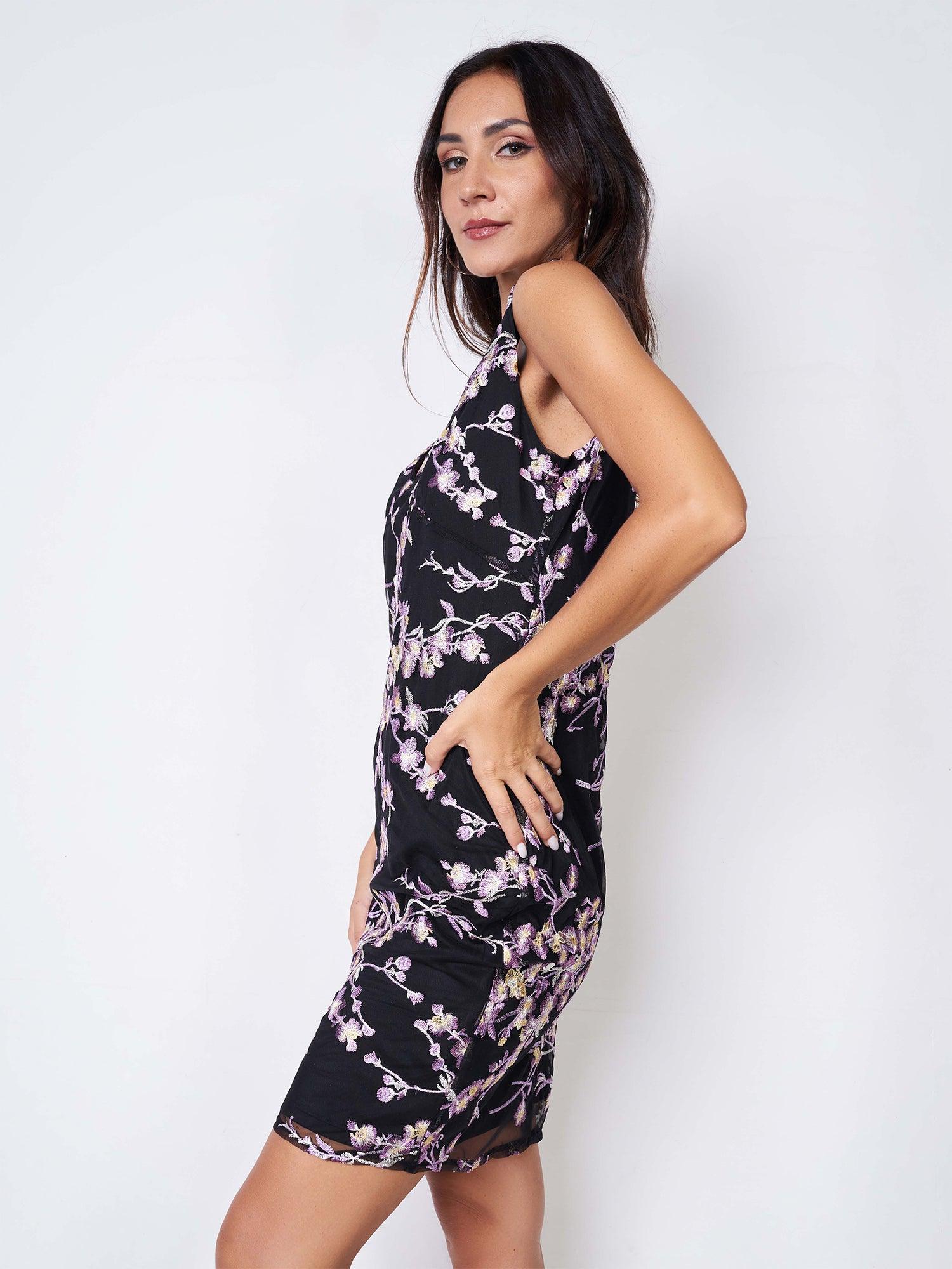 Black floral embroidered dress