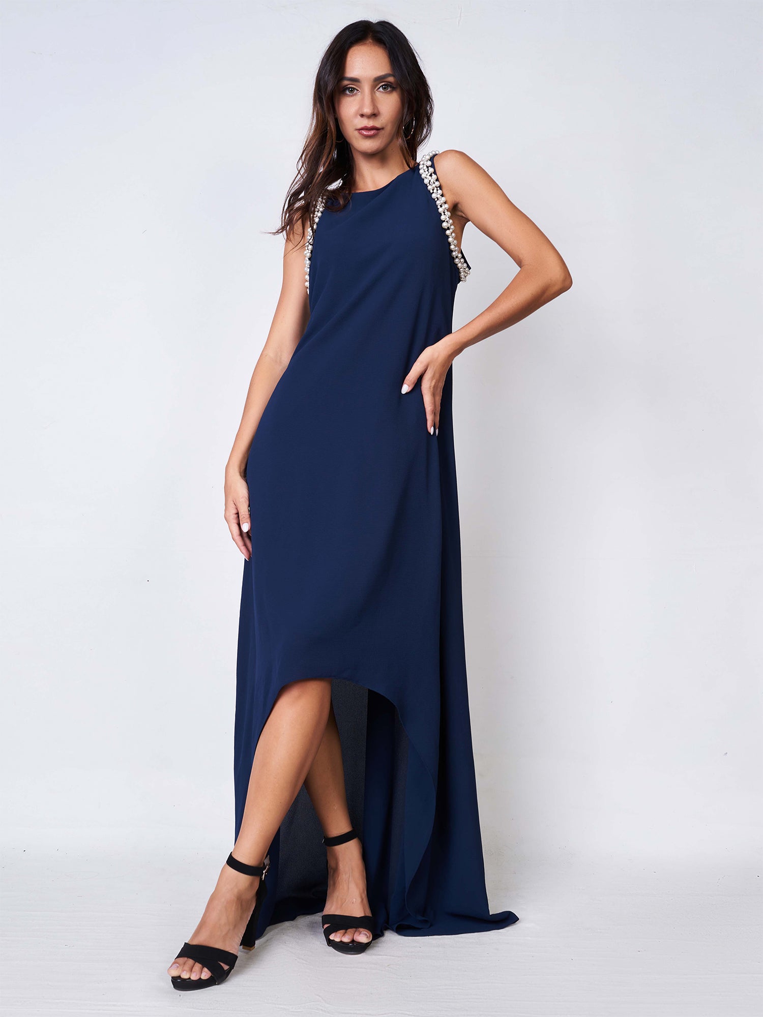 High - Low beaded dress - Dark Blue