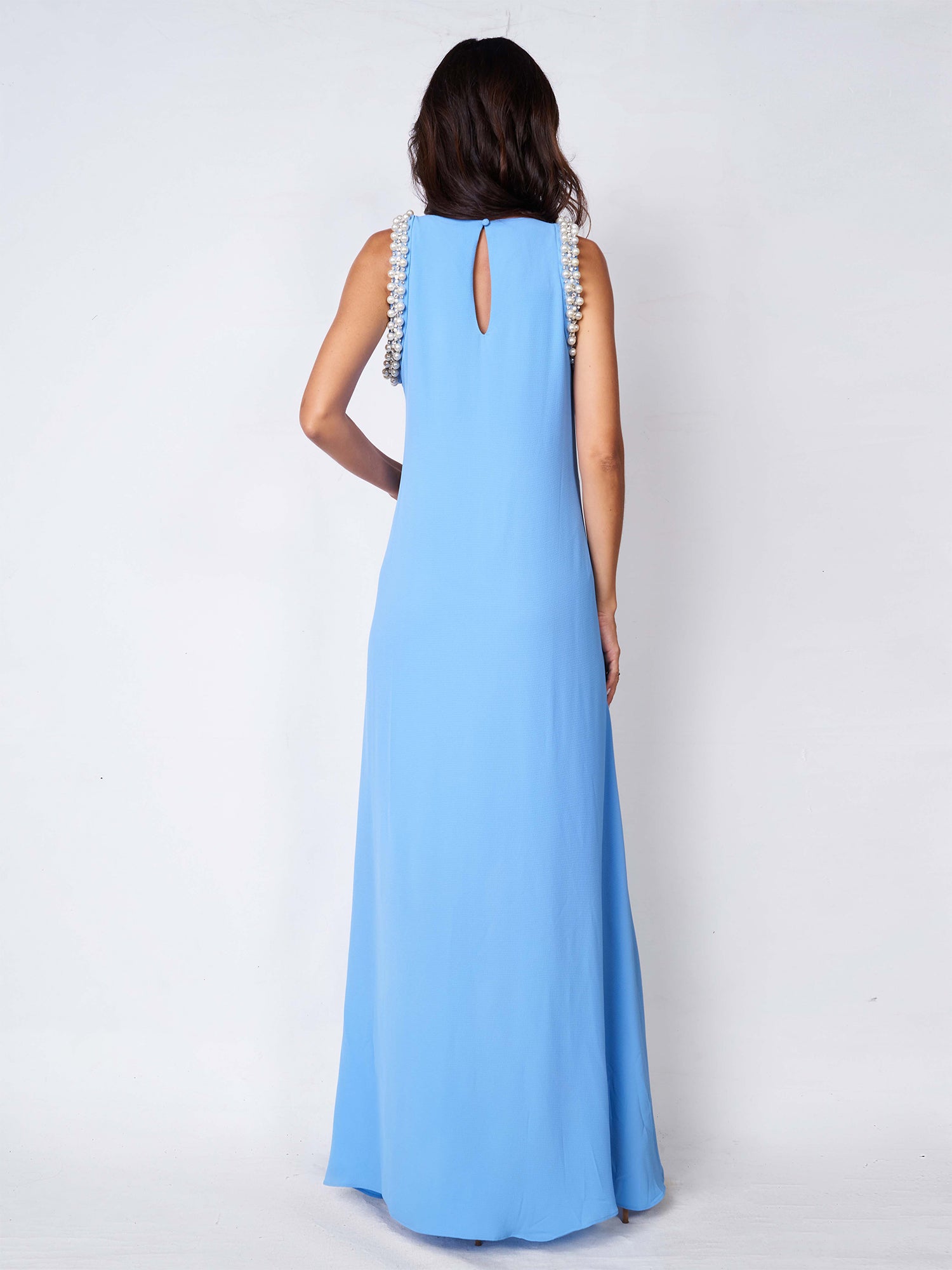 High - Low beaded dress - light blue