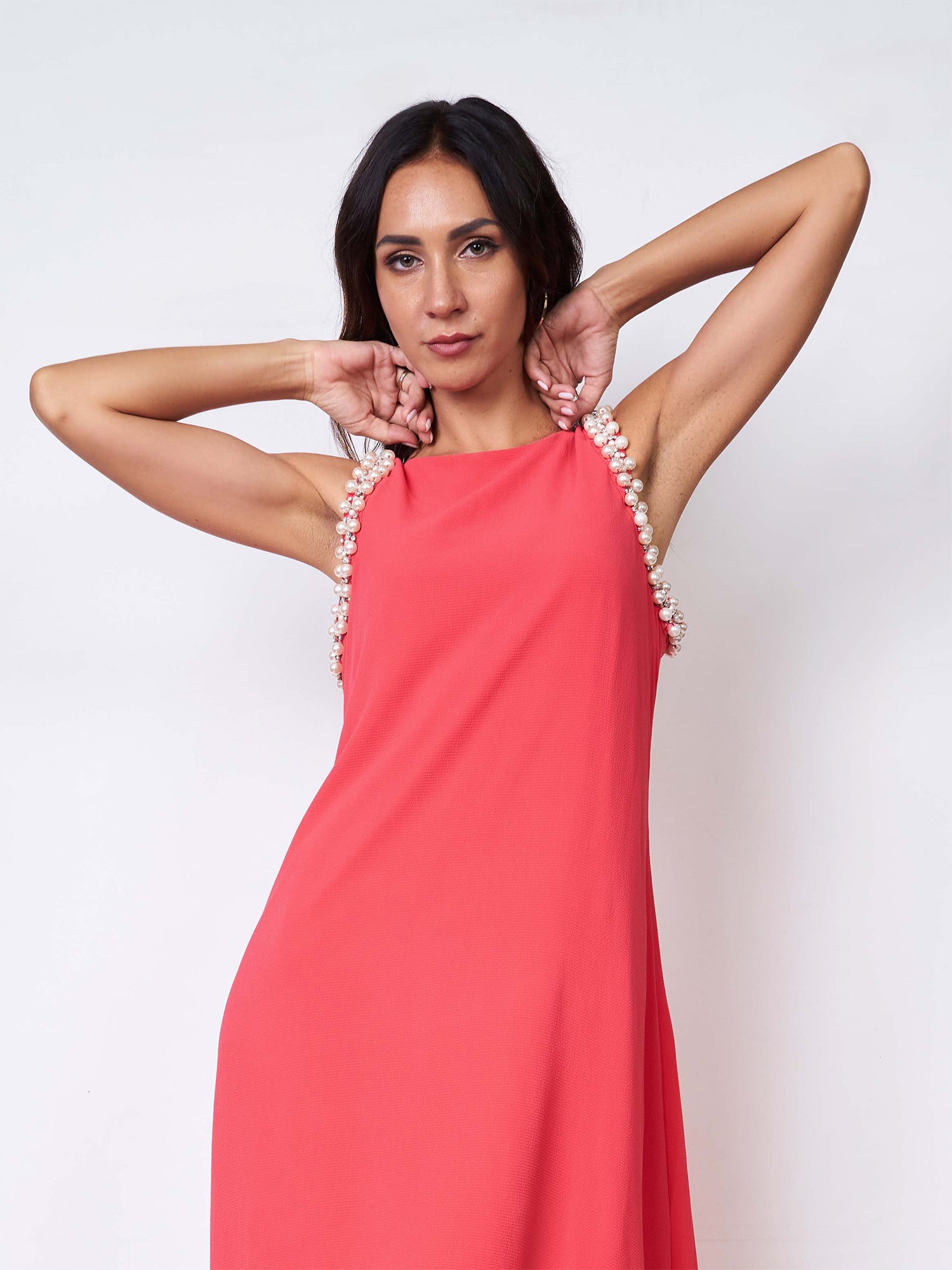 High - Low beaded dress - orange