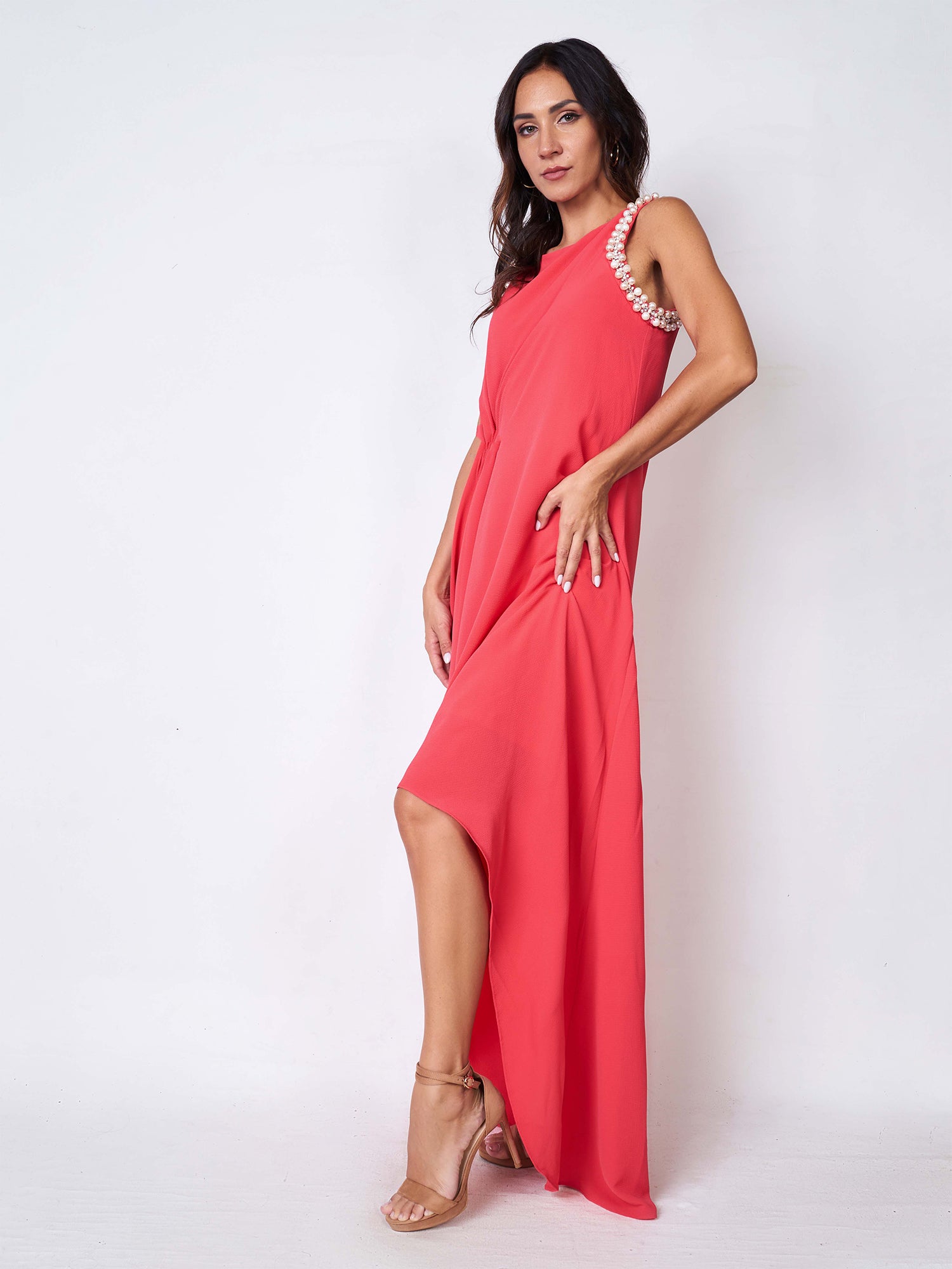 High - Low beaded dress - orange