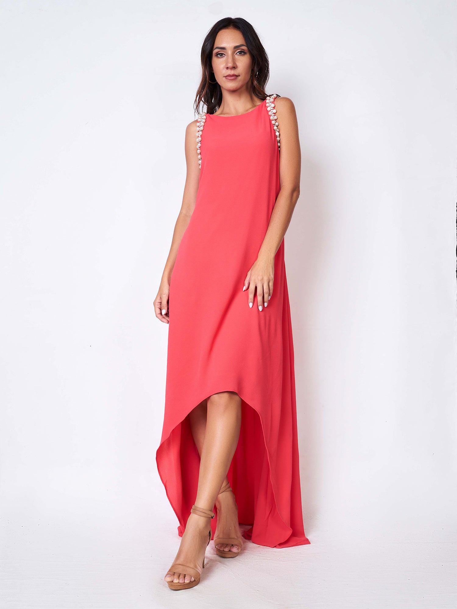 High - Low beaded dress - orange