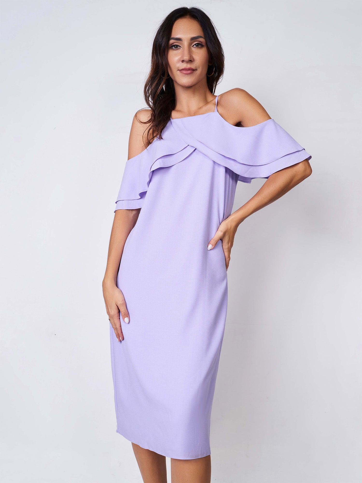 Lilac shoulder cutout dress