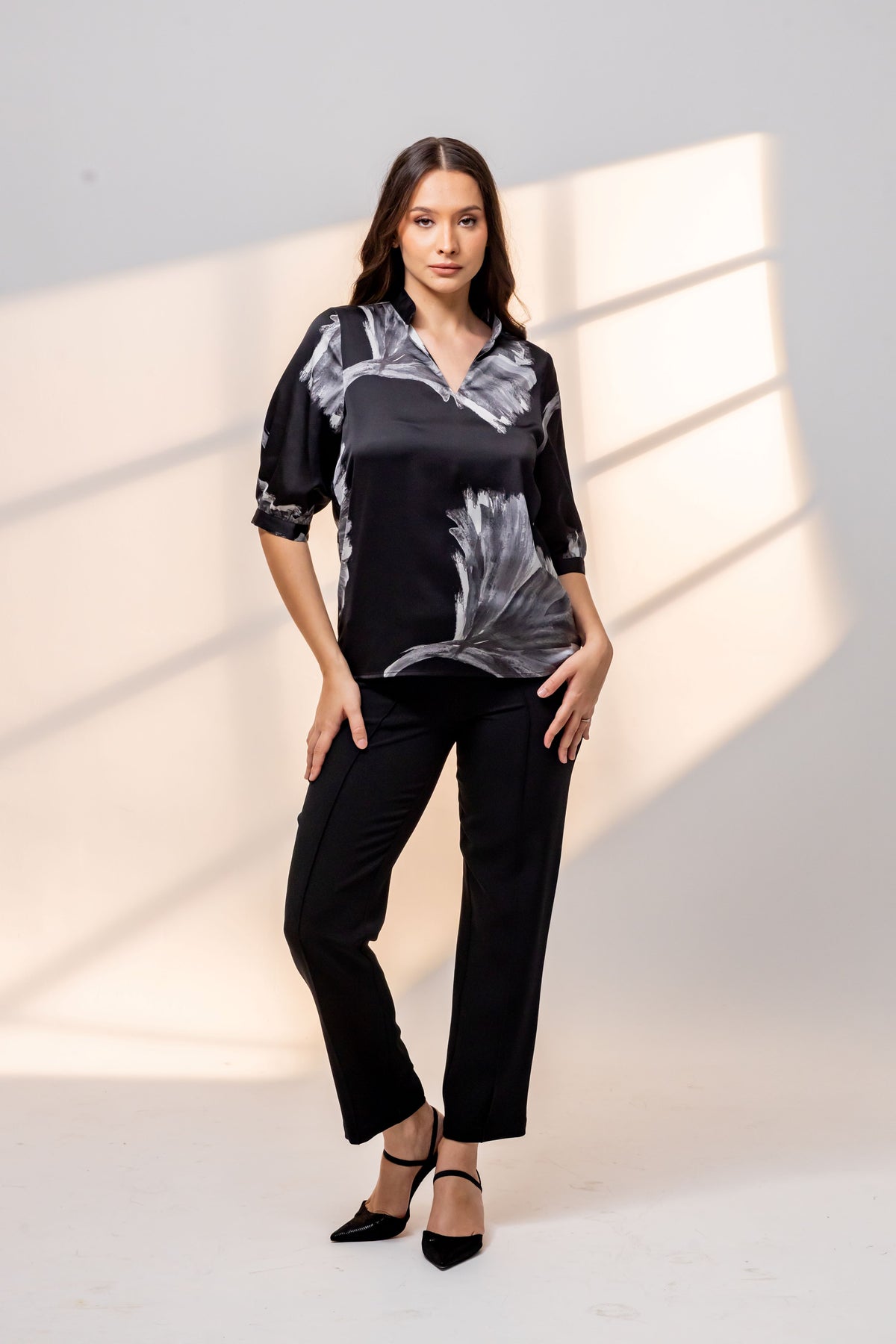 Monochrome Brushstroke Blouse