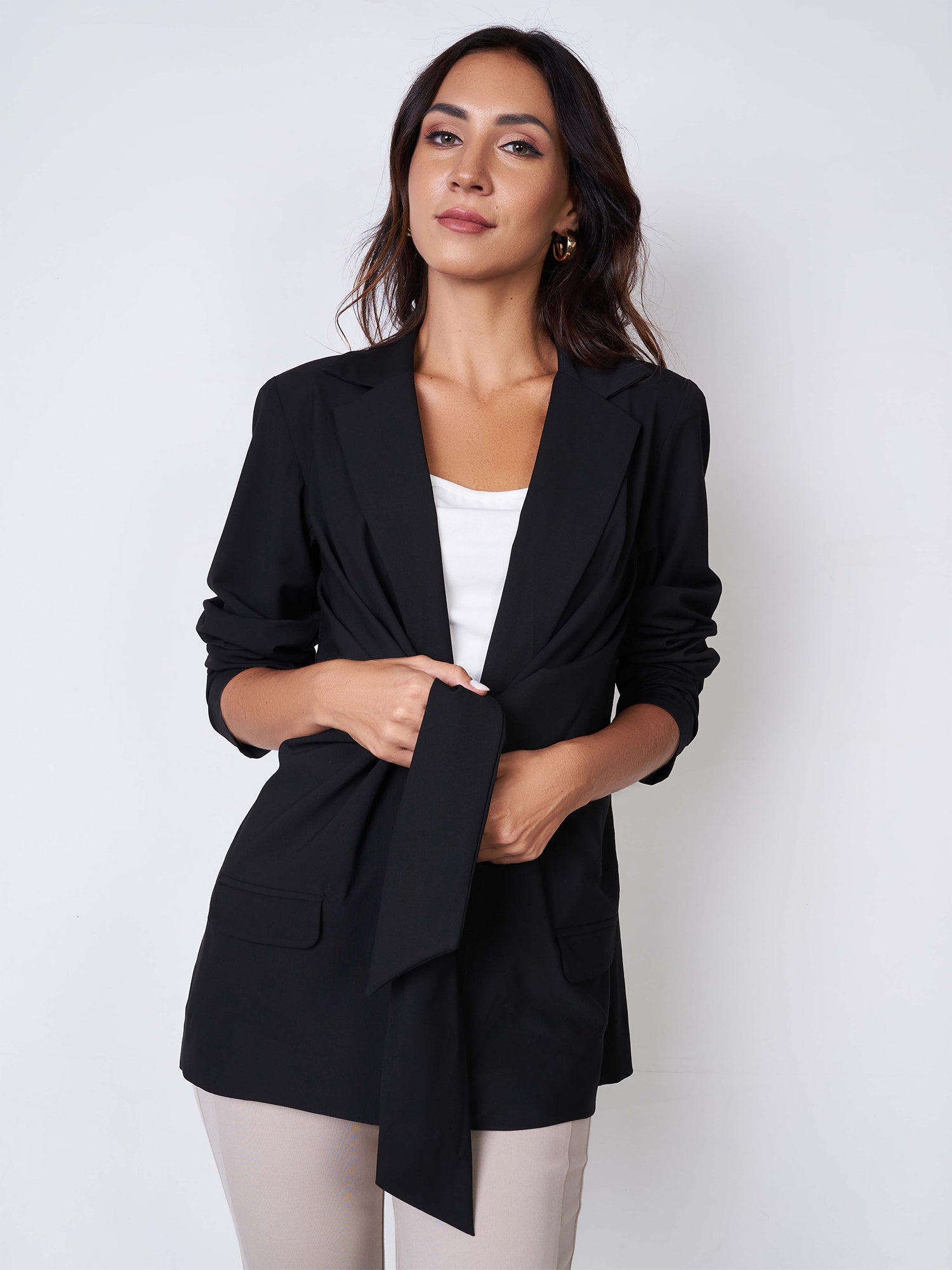 Tie waist blazer - Black