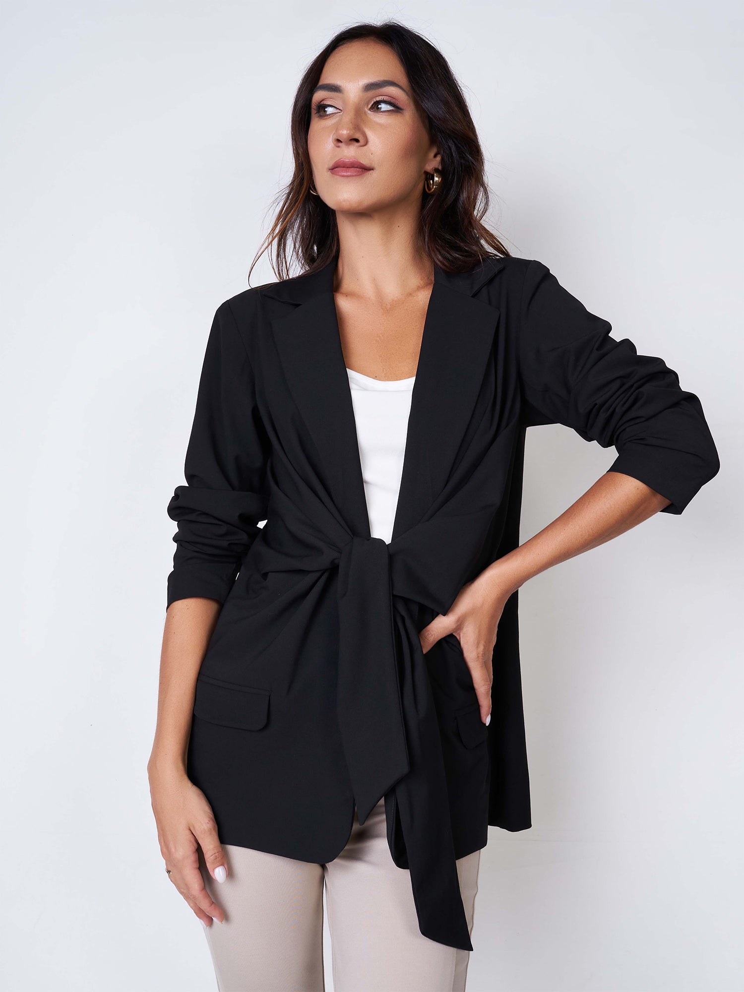 Tie waist blazer - Black