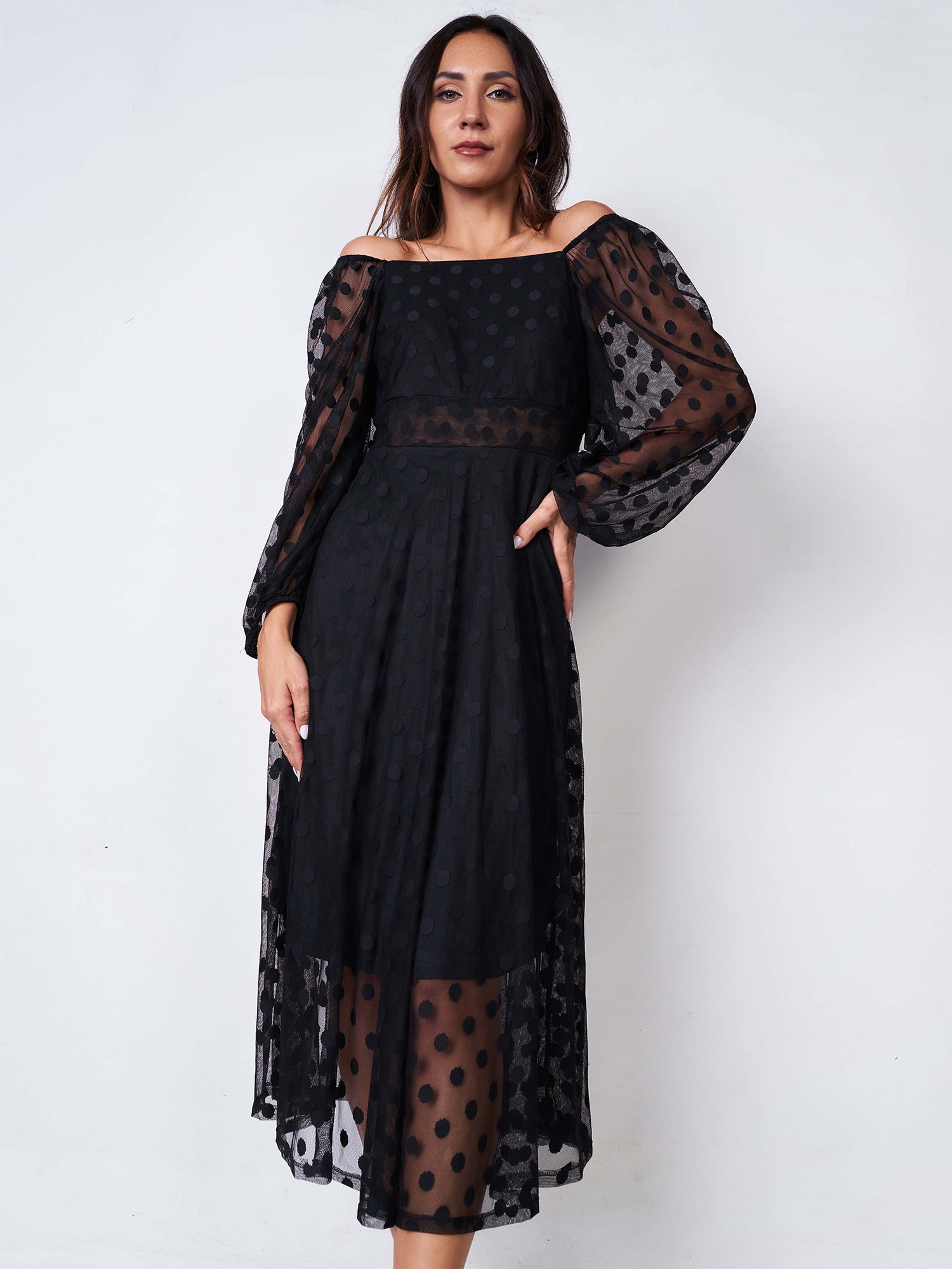 Victorian bell sleeve black dress