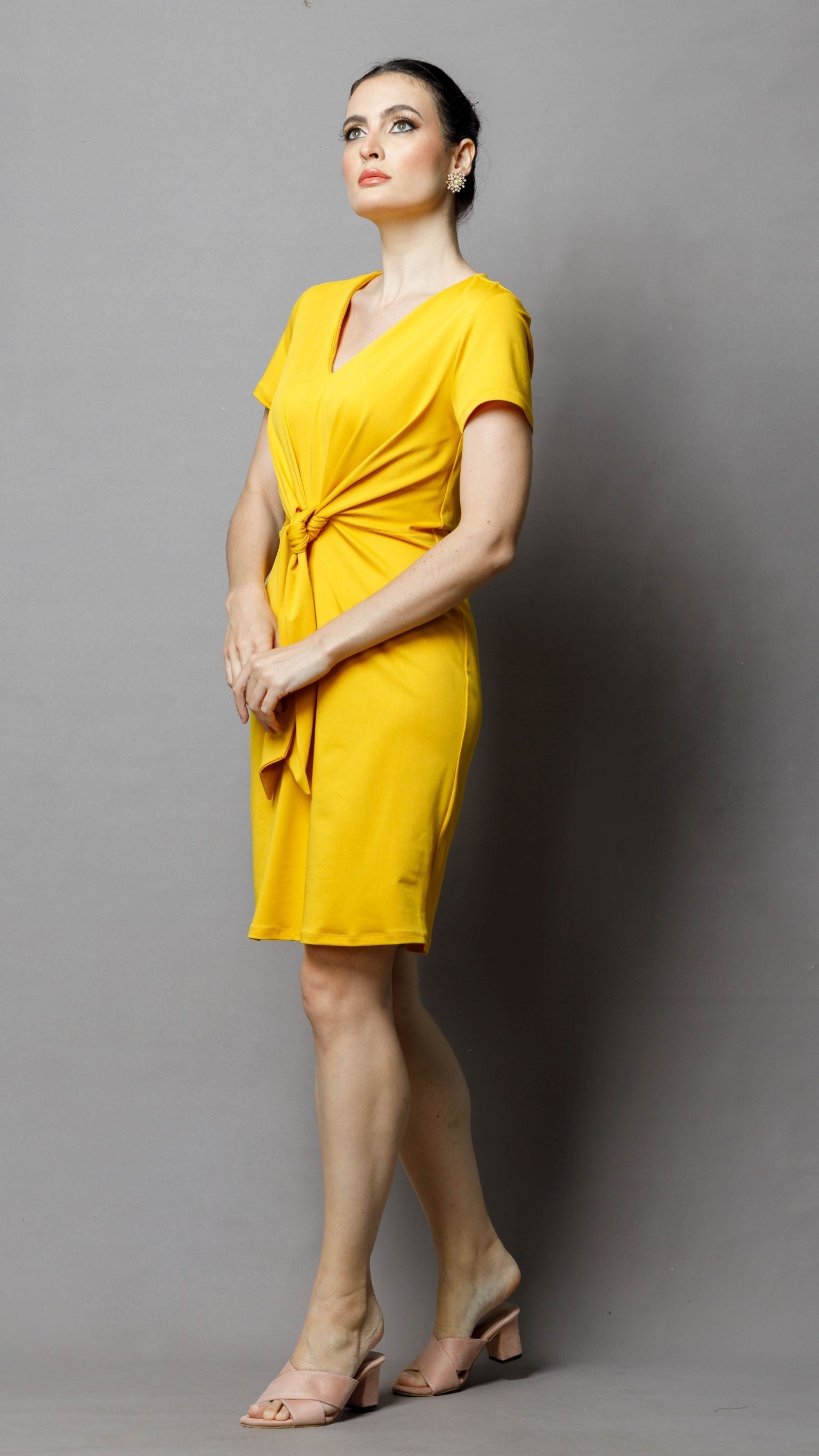 Mustard cap sleeve smart dress