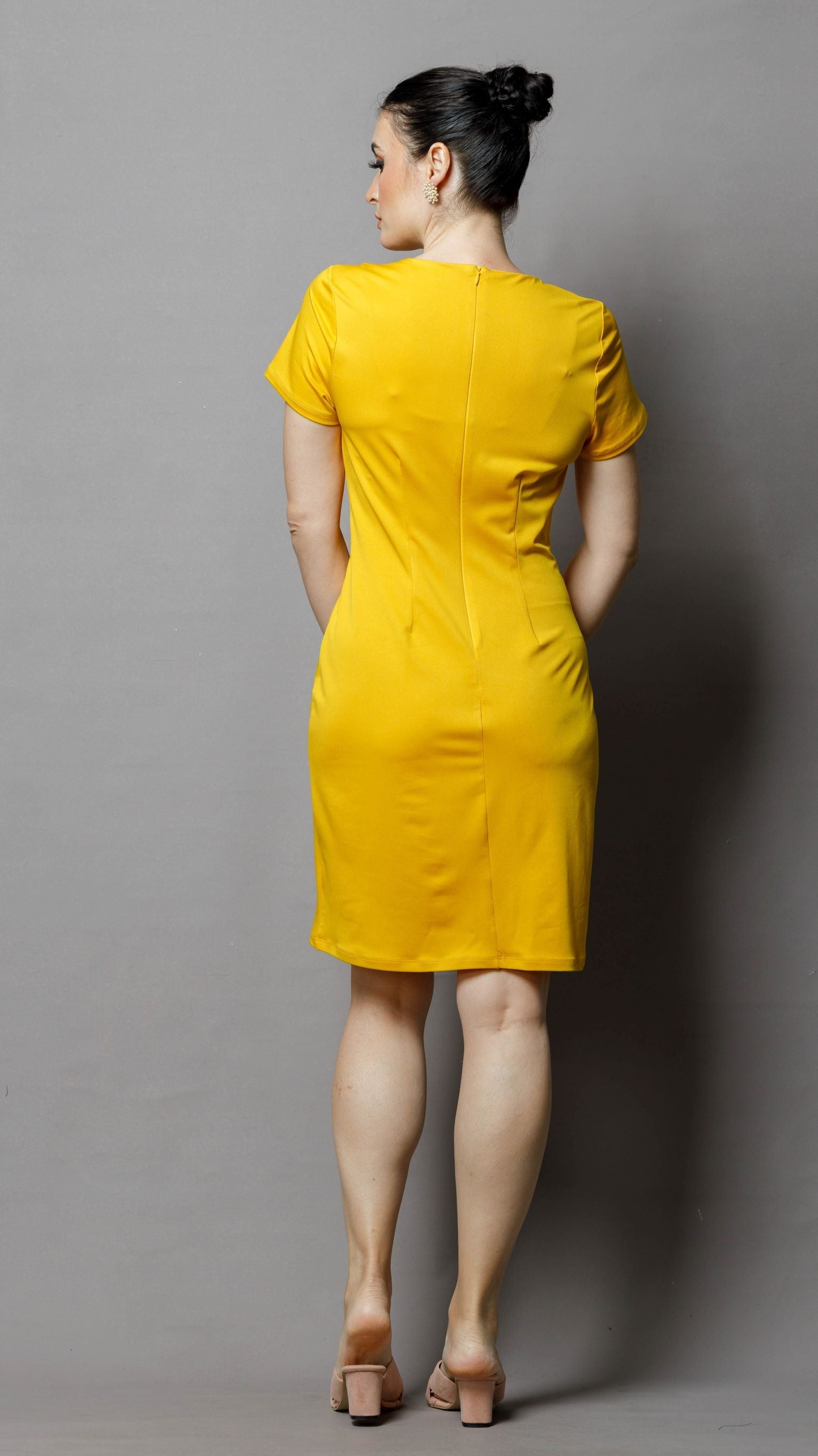 Mustard cap sleeve smart dress