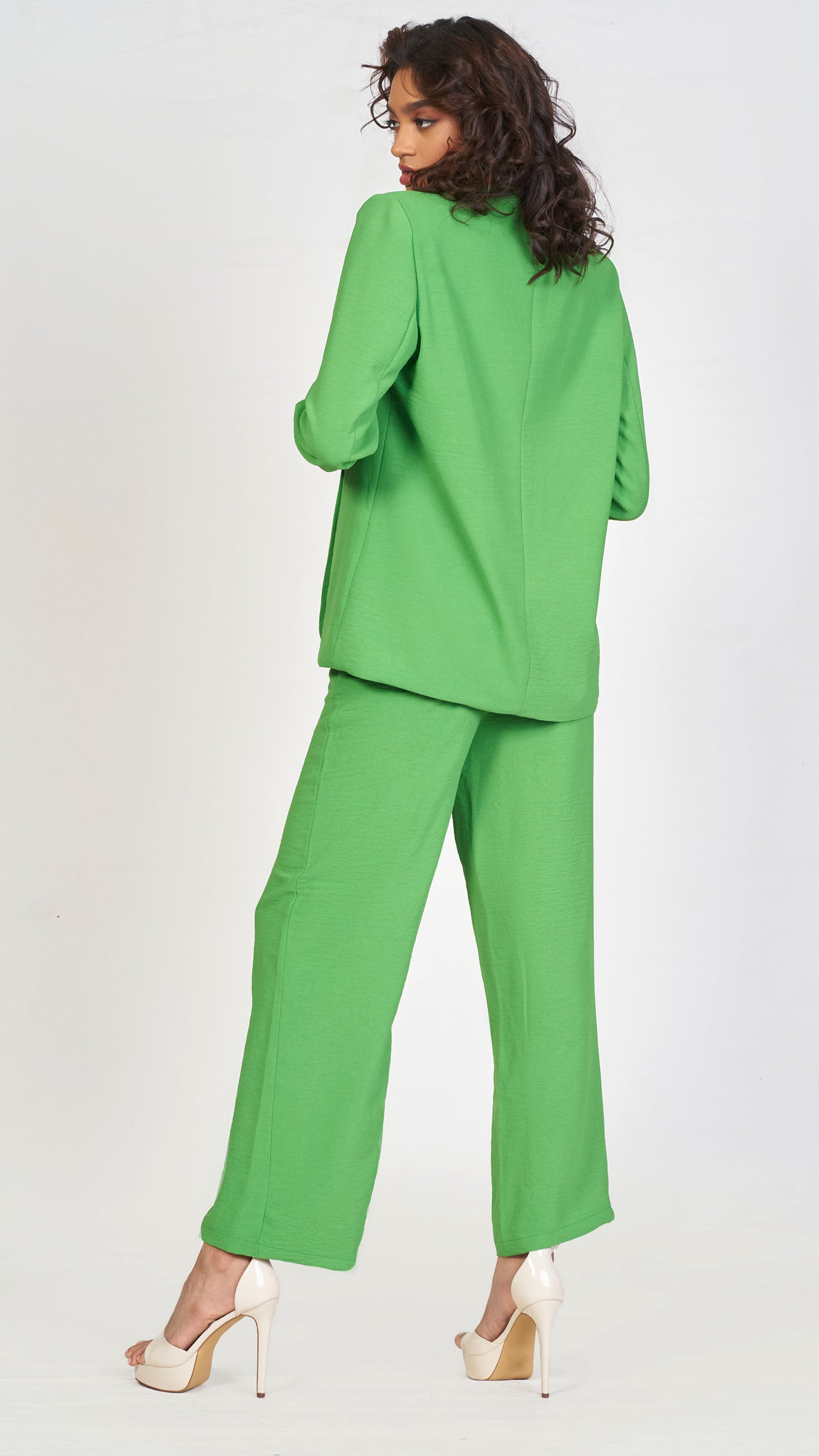 All green power suit blazer