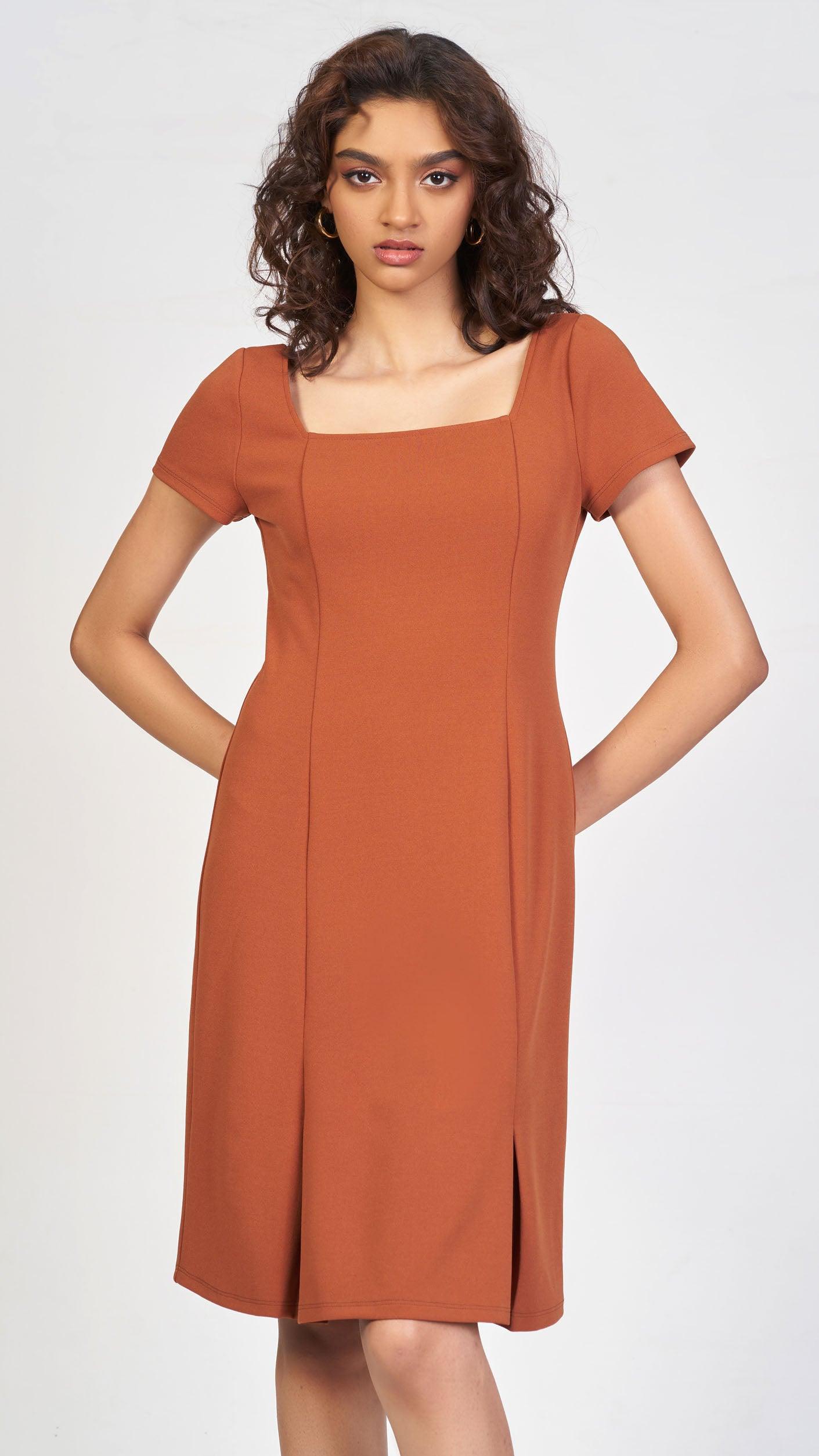 Work chic terracota dress - Avirate Sri Lanka