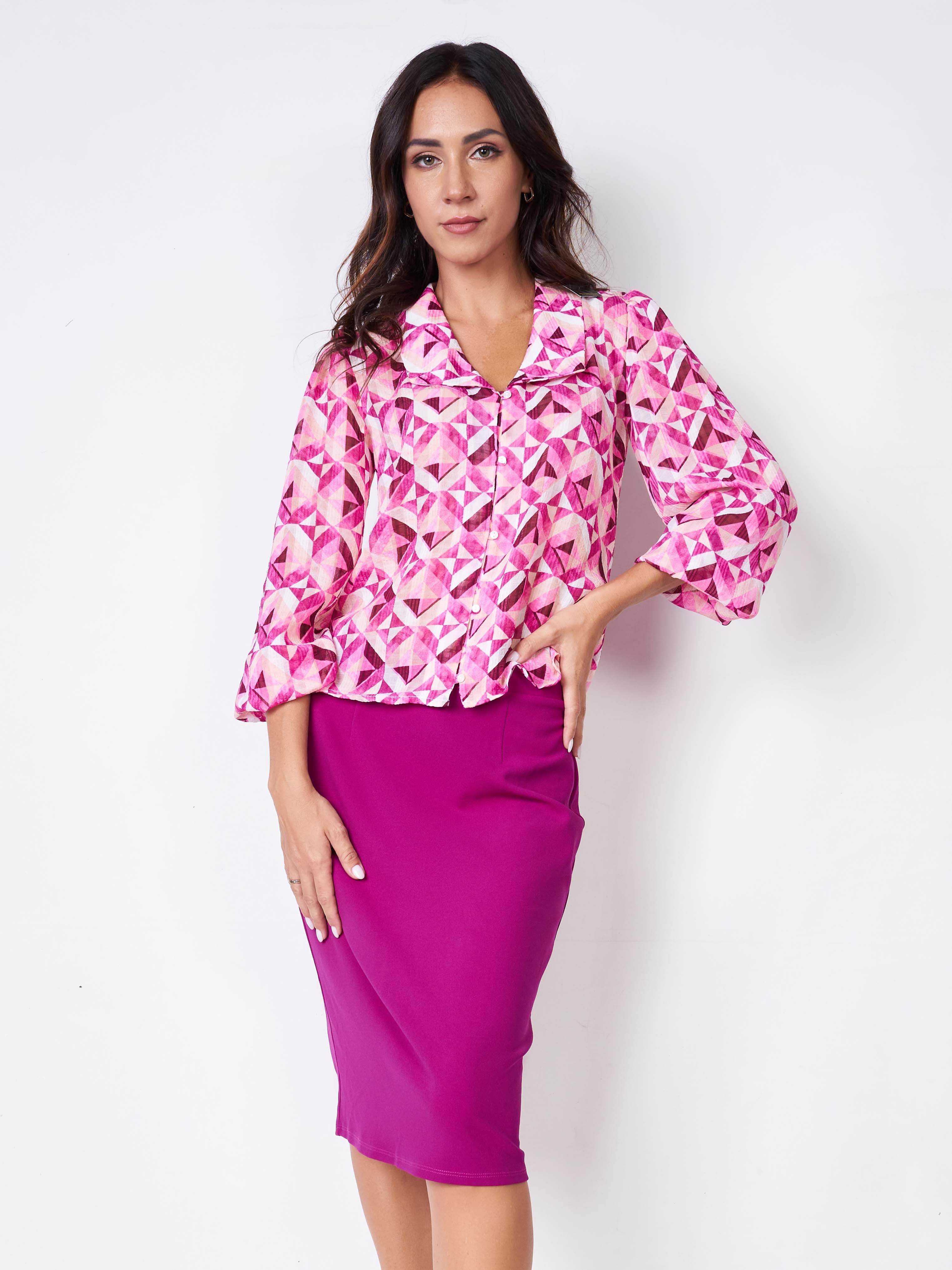 Geometric Buttoned Blouse