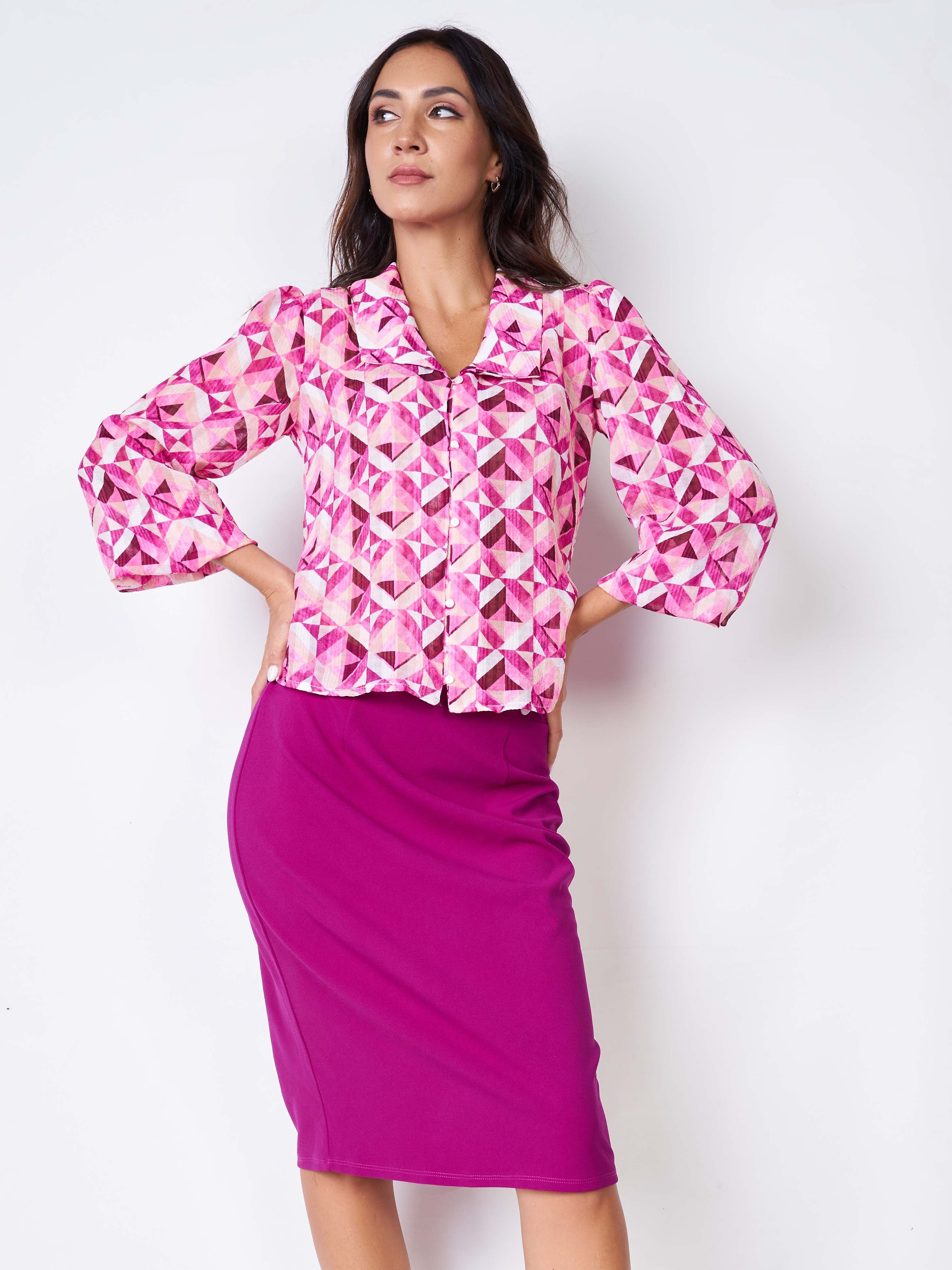 Geometric Buttoned Blouse